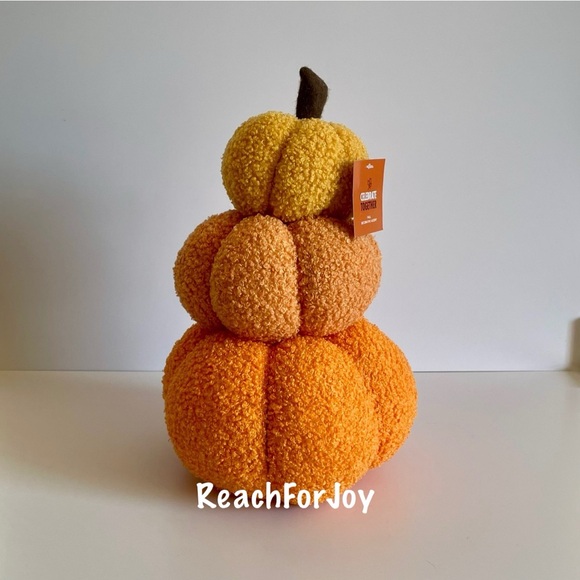 Decorative Fabric Pumpkins Fall Three Stack Pillow Plush Halloween Orange Yellow - Picture 1 of 5